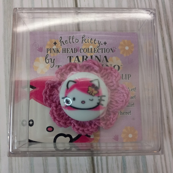 Vintage Tarina Tarantino Hello Kitty Pink Head Collection Crochet Hair Barette - Picture 2 of 3